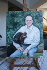 Férfi kutyával festmény